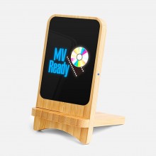 Складная подставка с беспроводным зарядным устройством 15 Вт BAMBOO с подсветкой и цветным логотипом