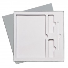 ПОДАРОЧНАЯ КОРОБКА ПОД ЕЖЕДНЕВНИК +РУЧКА+ВНЕШ.АККУМУЛЯТОР, СЕРАЯ, 250*250 мм, с бежевым ложементом